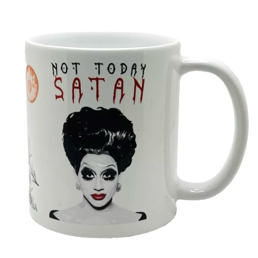 NOT TODAY SATAN Funny Halloween Spooky Coffee Cup/Mug 11oz White Multicolor NEW
